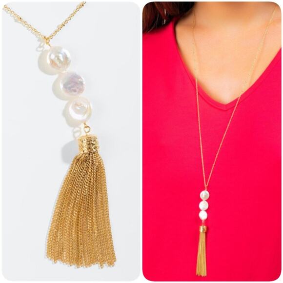 Francesca’s | Freshwater Pearl Tassel Necklace - Picture 1 of 6